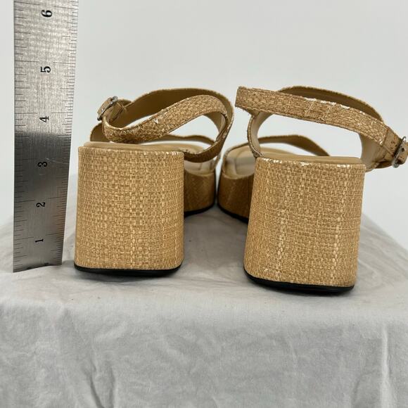 VTG y2k Women's Tan Lower East Side Strappy Chunky Woven Platform Sandals 8.5M - Picture 7 of 8
